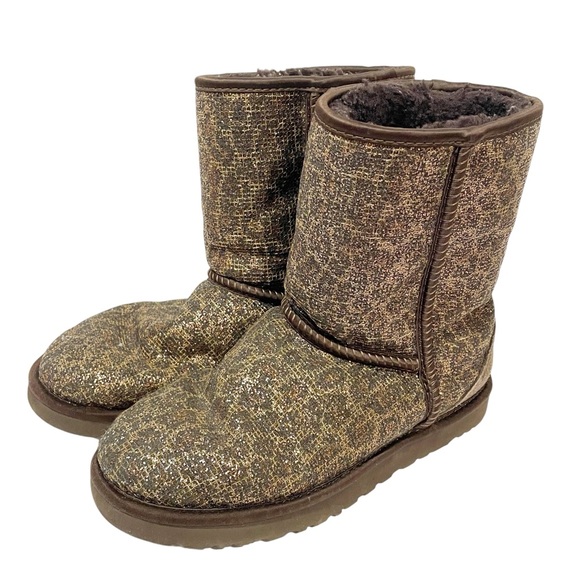 UGG Shoes - UGG Australia Women's Size 7 Glitter Classic Short Brown Boots Leopard